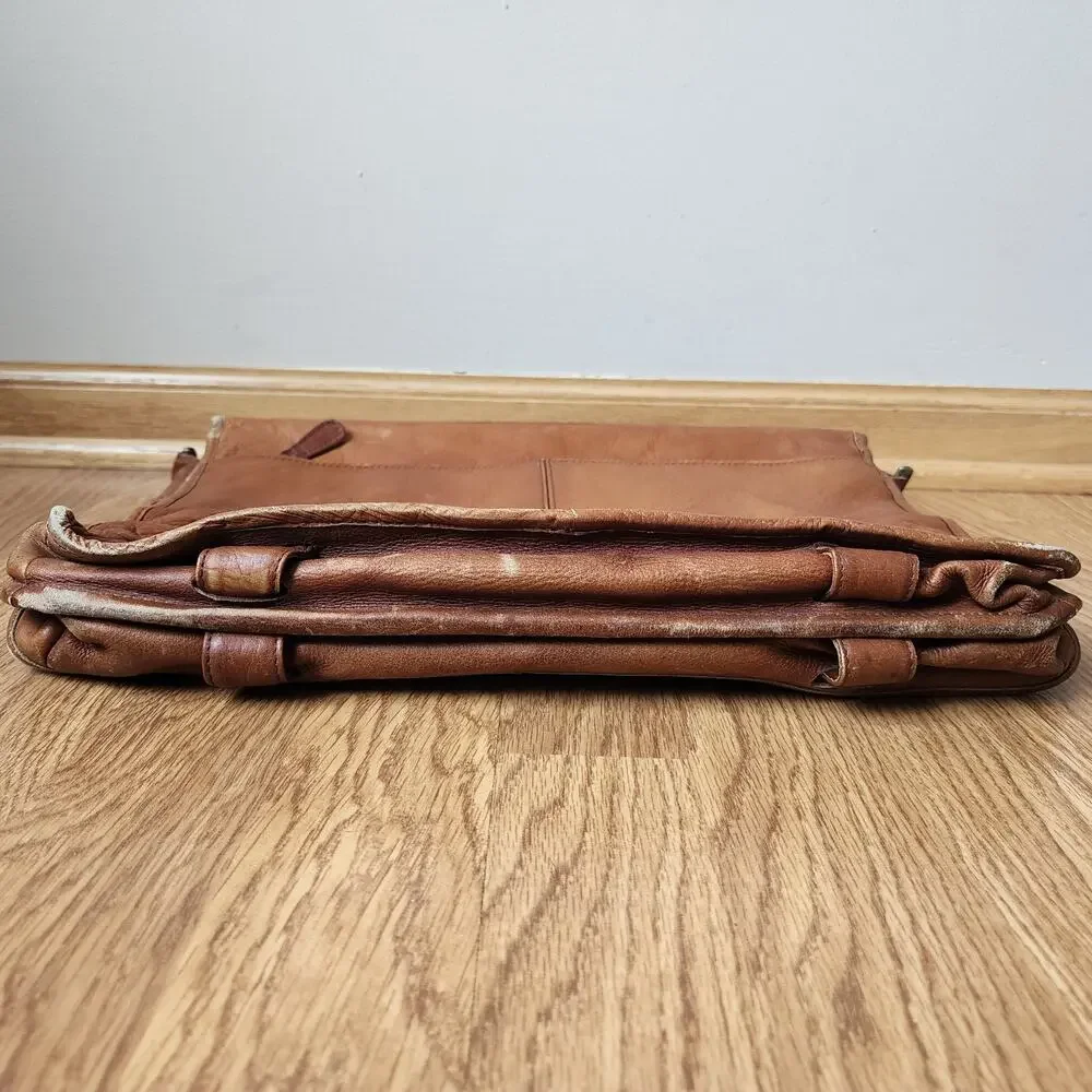 Vintage Leather Messenger Bag Laptop Satchel Brown Briefcase Handle 15